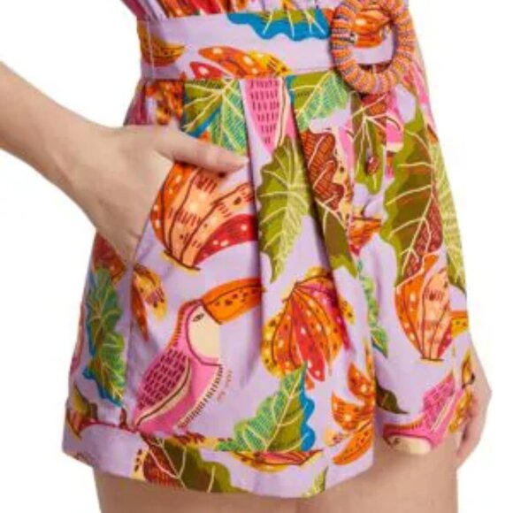 NWT Farm Rio Beaks & Bananas Ruffle Belted Romper Lilac l Medium l MSRP $220 - Picture 5 of 9
